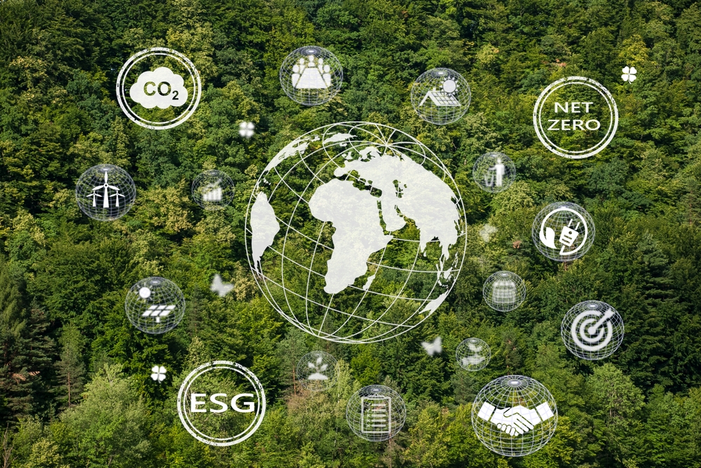 Image of globe and icons of sustainability